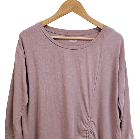 Garnet Hill Organic Cotton Cinched 3/4 Sleeve Rose Color Tee Boat Neck Top M - Picture 5 of 10